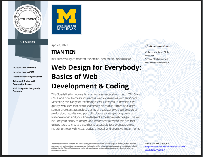 Web Design for Everybody: Basics of Web Development & Coding certificate